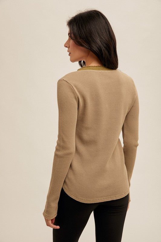 THERMAL RIBBED HENLEY TOP