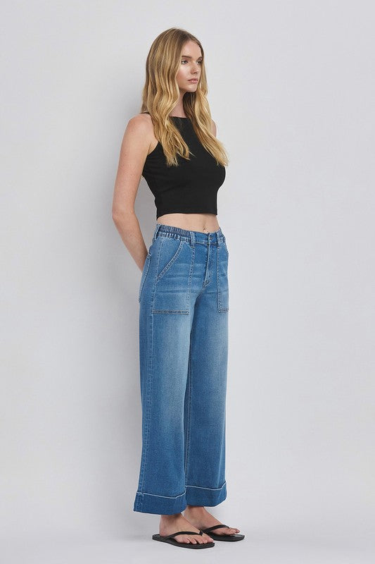 Vervet High Rise Double Cuffed Baggy Wide Jeans