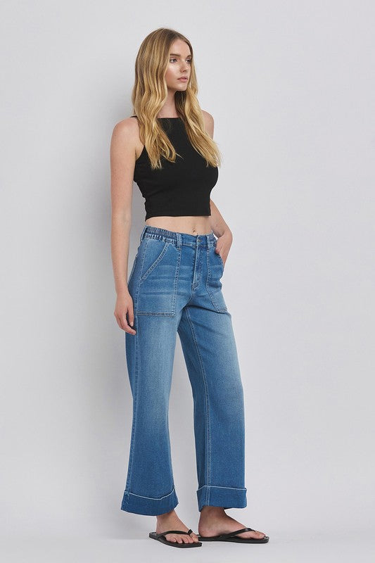 Vervet High Rise Double Cuffed Baggy Wide Jeans