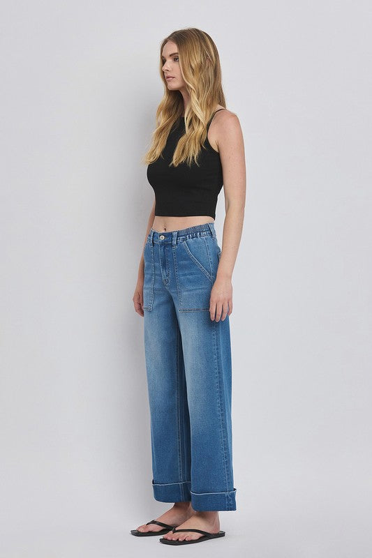 Vervet High Rise Double Cuffed Baggy Wide Jeans