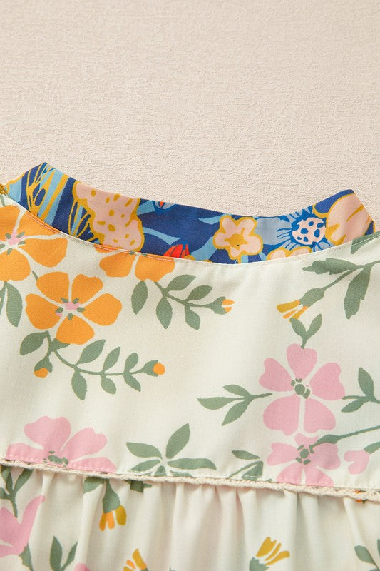 V Neck Half Sleeve Boho Floral Blouse