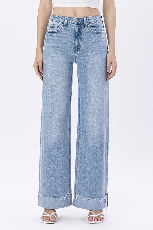 Vervet Super High Rise Cuffed Baggy Wide Leg Jeans
