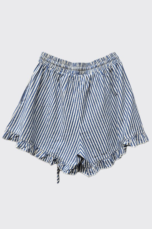 Striped Cotton Ruffle Shorts