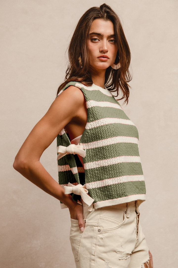 Textured Stripe Side Tied Vest Top