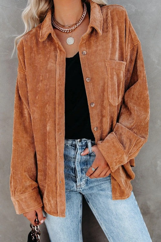 Corduroy Oversized Casual Button-up Shacket