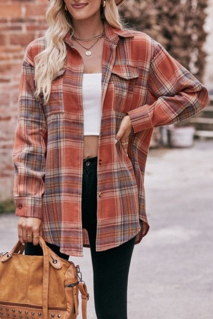 Casual Plaid Oversized Button Up Shirt Jacket
