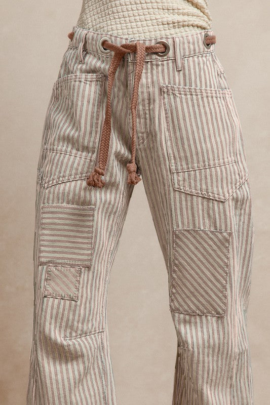 Striped Twill Barrel Pants