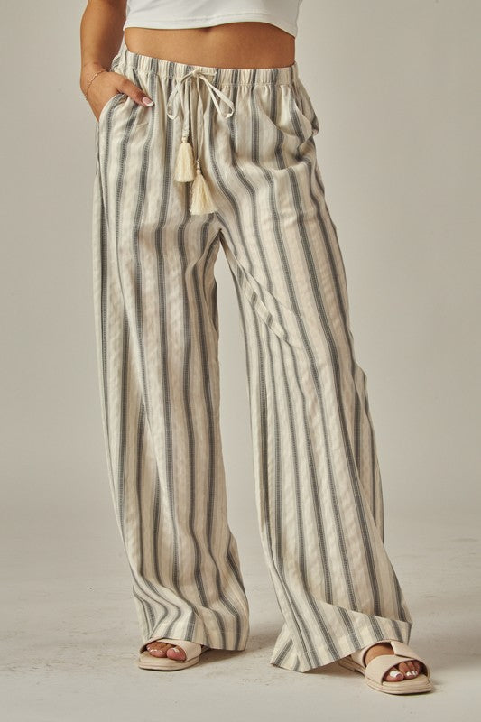 Striped Relaxed Wide Leg Linen Pants