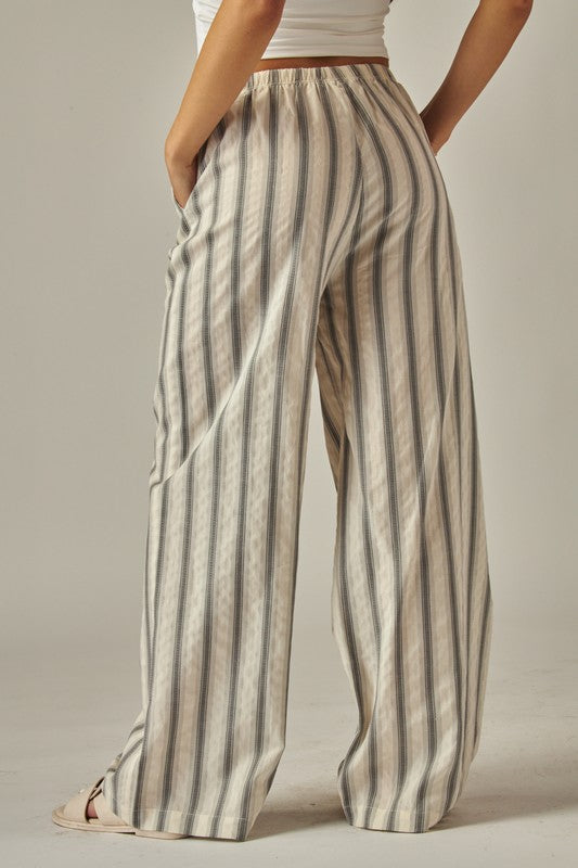 Striped Relaxed Wide Leg Linen Pants