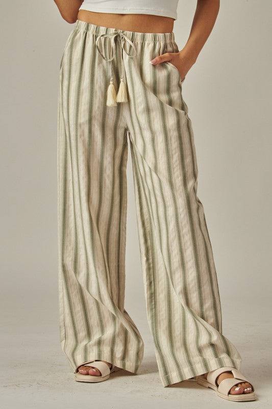 Striped Relaxed Wide Leg Linen Pants