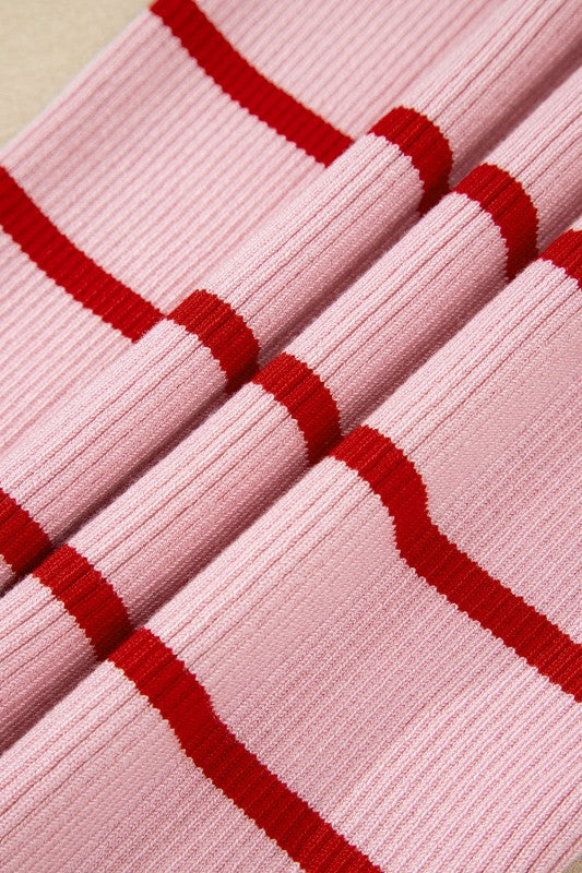 Scalloped Edge Crew Neck Knit Striped Tank