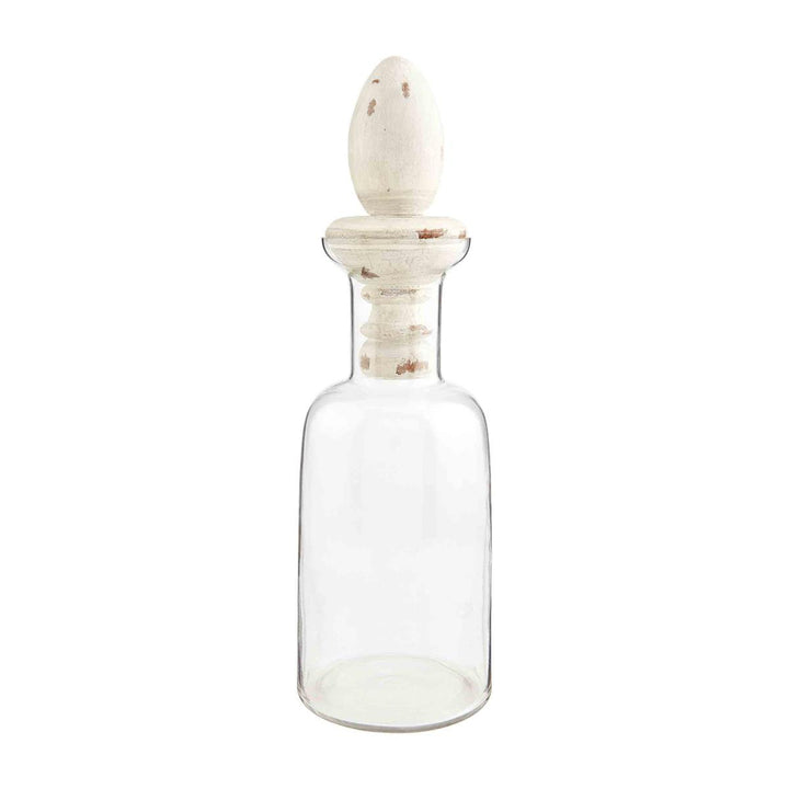 Glass decanter with white-washed mango wood finial