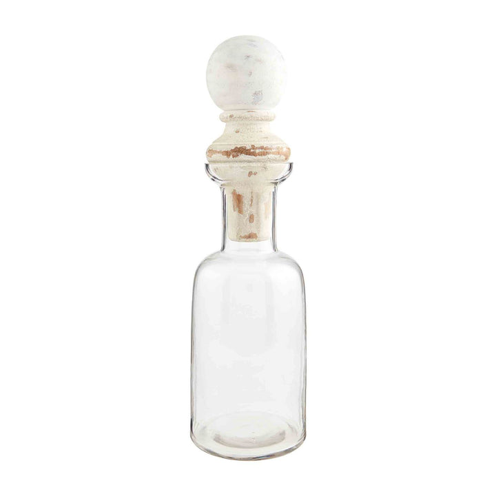 Glass decanter with white-washed mango wood finial