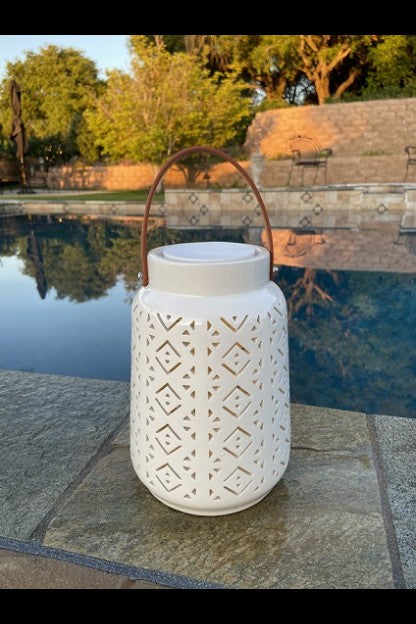 Catalina Geometric Pre-lit Ceramic Lantern 6.7" x 9.4"