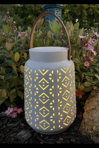 Catalina Geometric Pre-lit Ceramic Lantern 6.7" x 9.4"