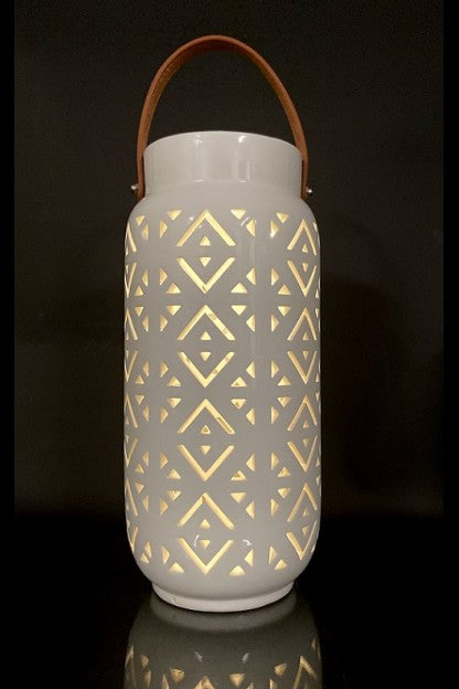 Catalina Geometric Pre-lit Tall Ceramic Lantern 5.9" x 12.6"