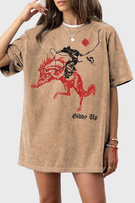 Giddy Up Cowboy Oversized Mineral Graphic Tee