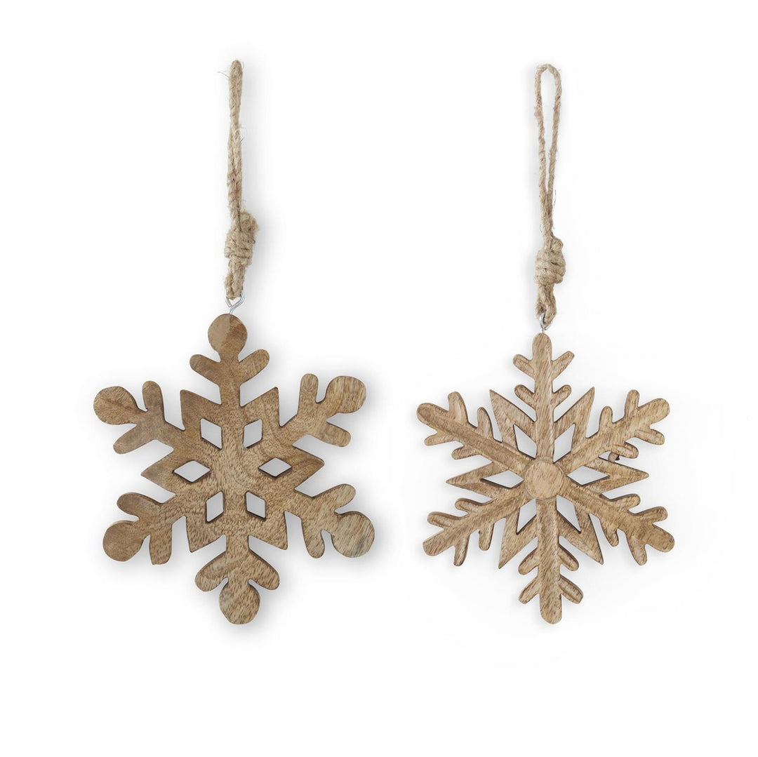 Assorted 6 Inch Mango Wood Snowflake Ornament