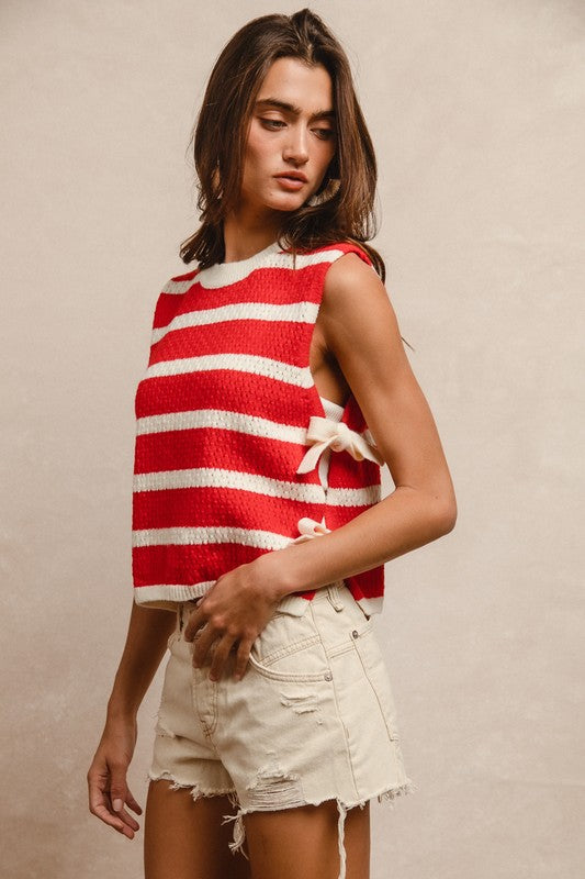 Textured Stripe Side Tied Vest Top