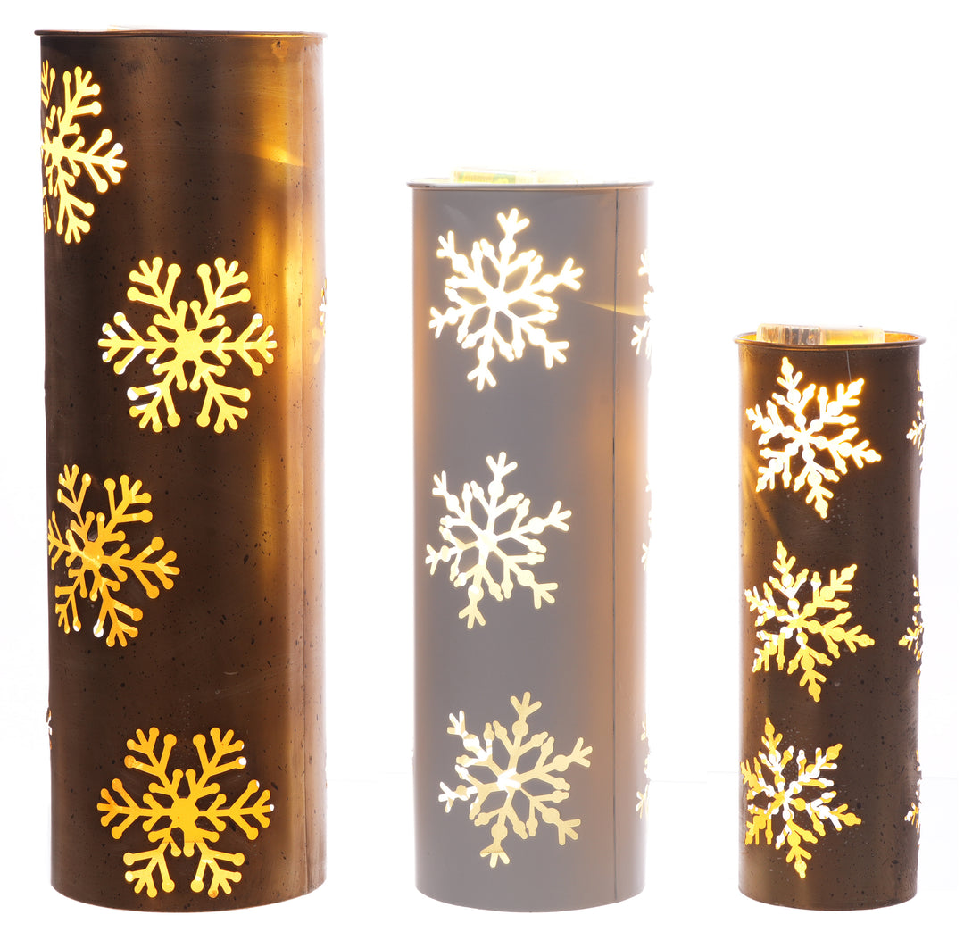 Metal Gold Snow Flake Cylinder (3 pack)