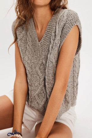 Cable Knit V Neck Sweater Vest Sleeveless Pullover