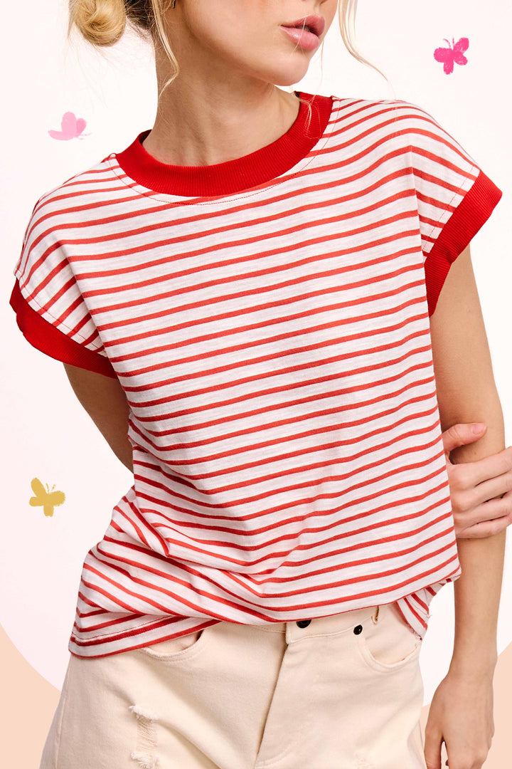 Cap Sleeve Striped Top