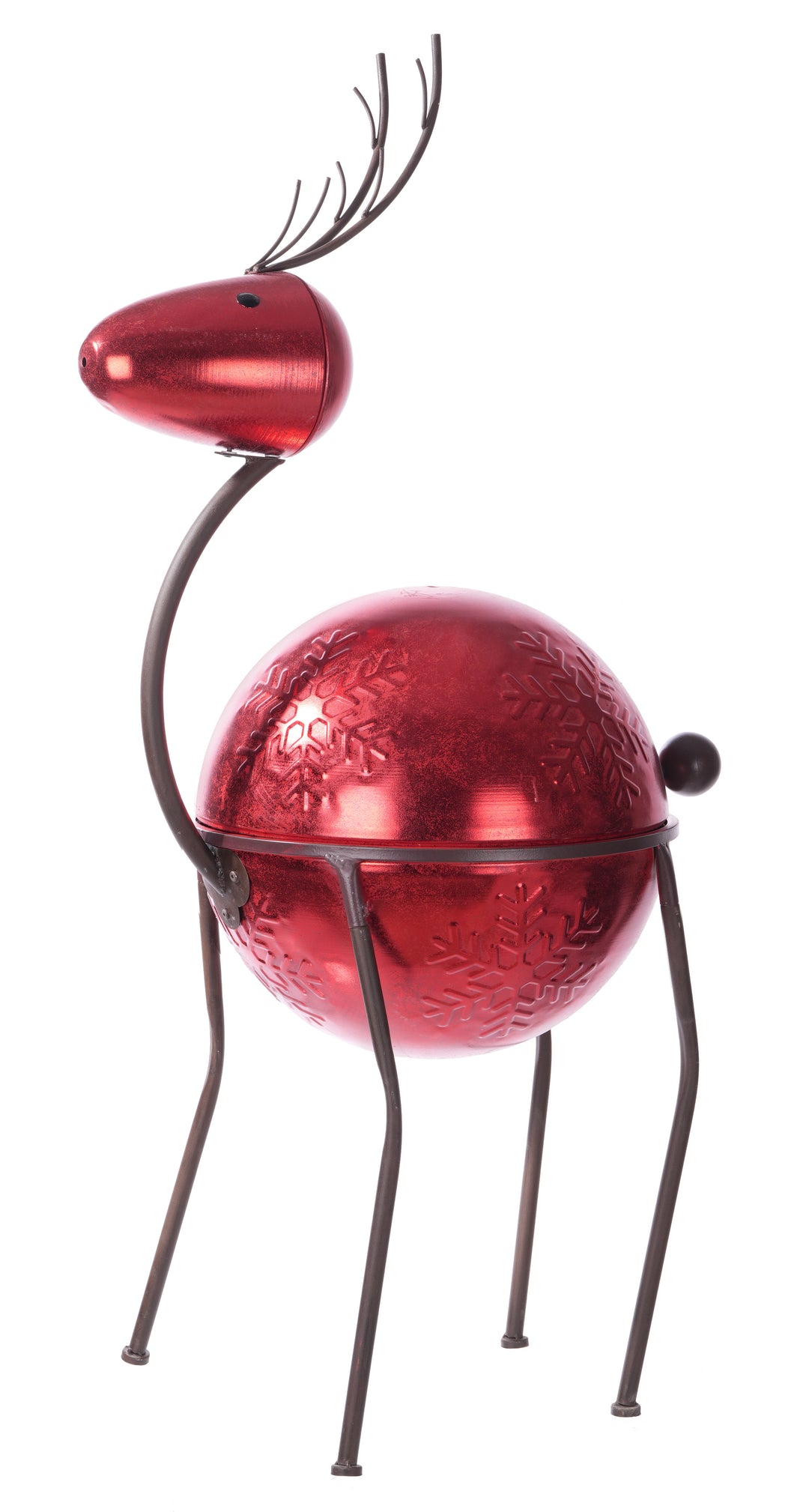 Metal Snowflake Deer W/Baby Bell Stand