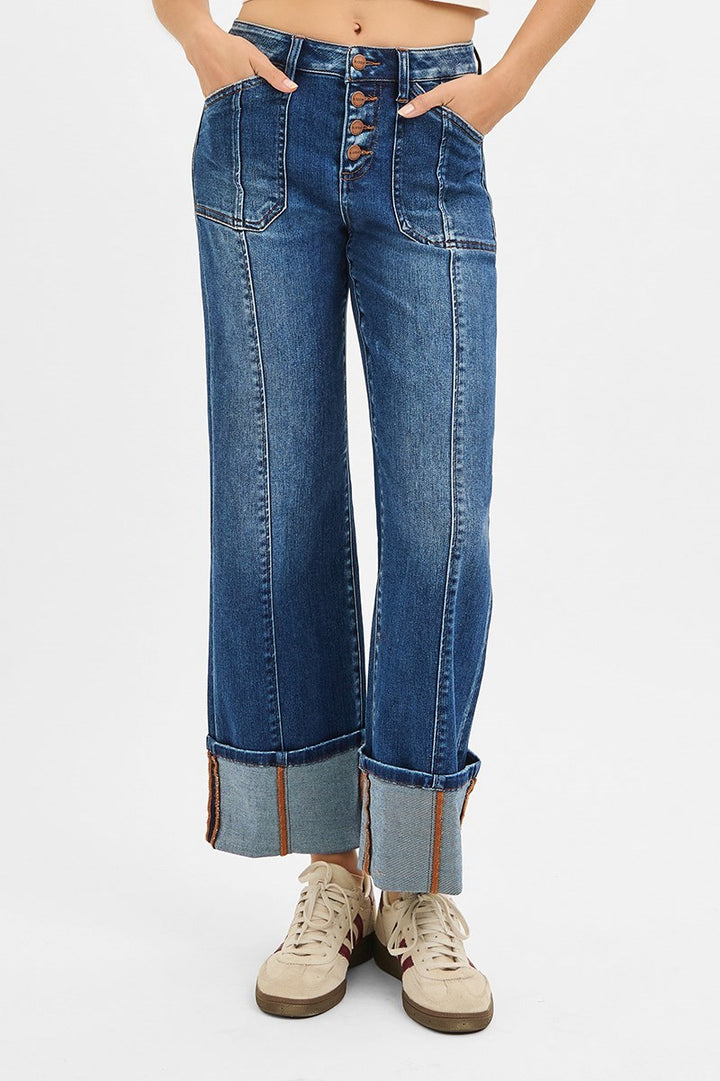 RISEN HIGH RISE CROP WIDE CUFFED JEANS