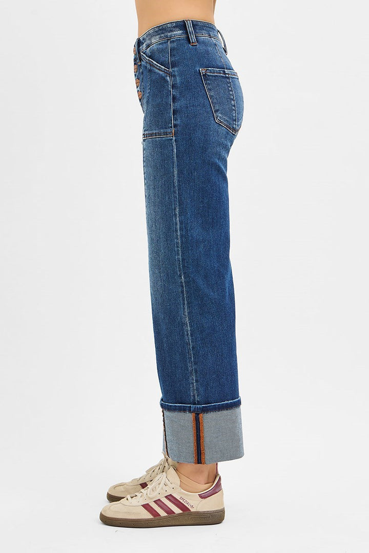RISEN HIGH RISE CROP WIDE CUFFED JEANS