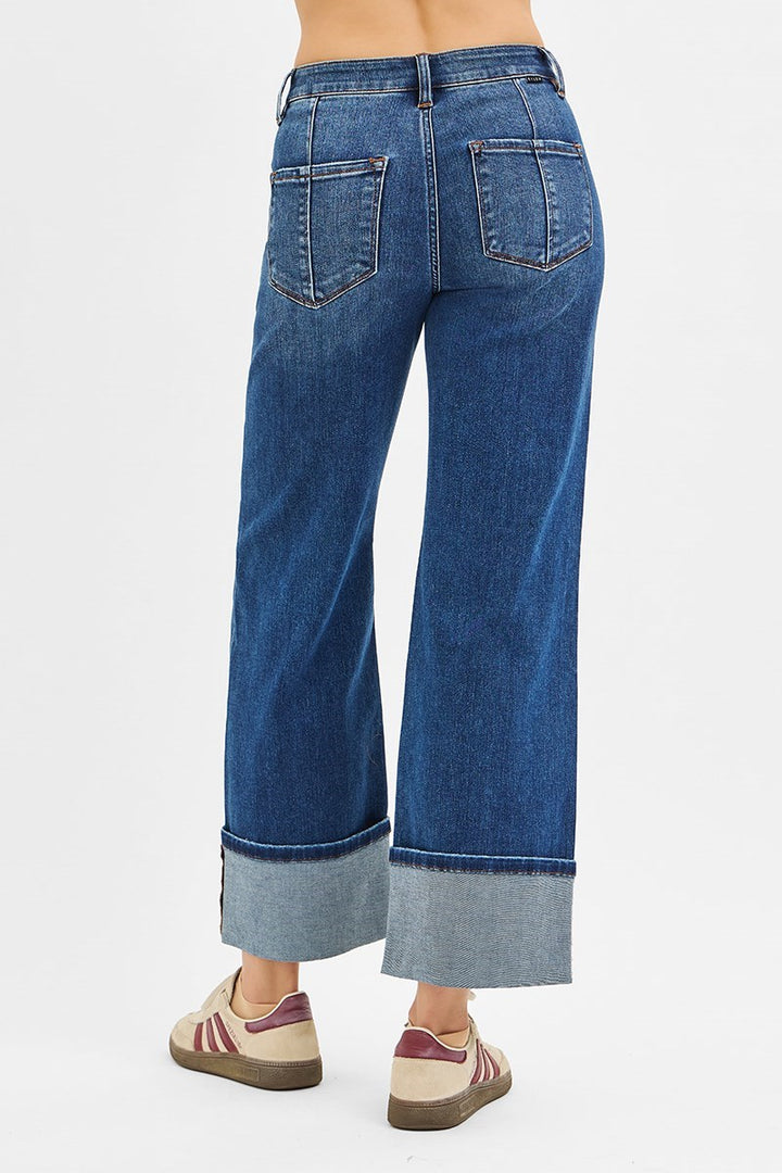 RISEN HIGH RISE CROP WIDE CUFFED JEANS