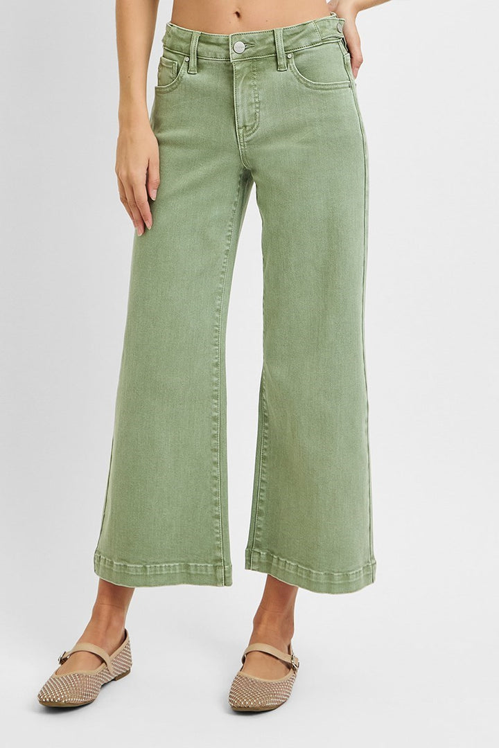 Risen Cropped Wide Leg Adjustable Waist Pants