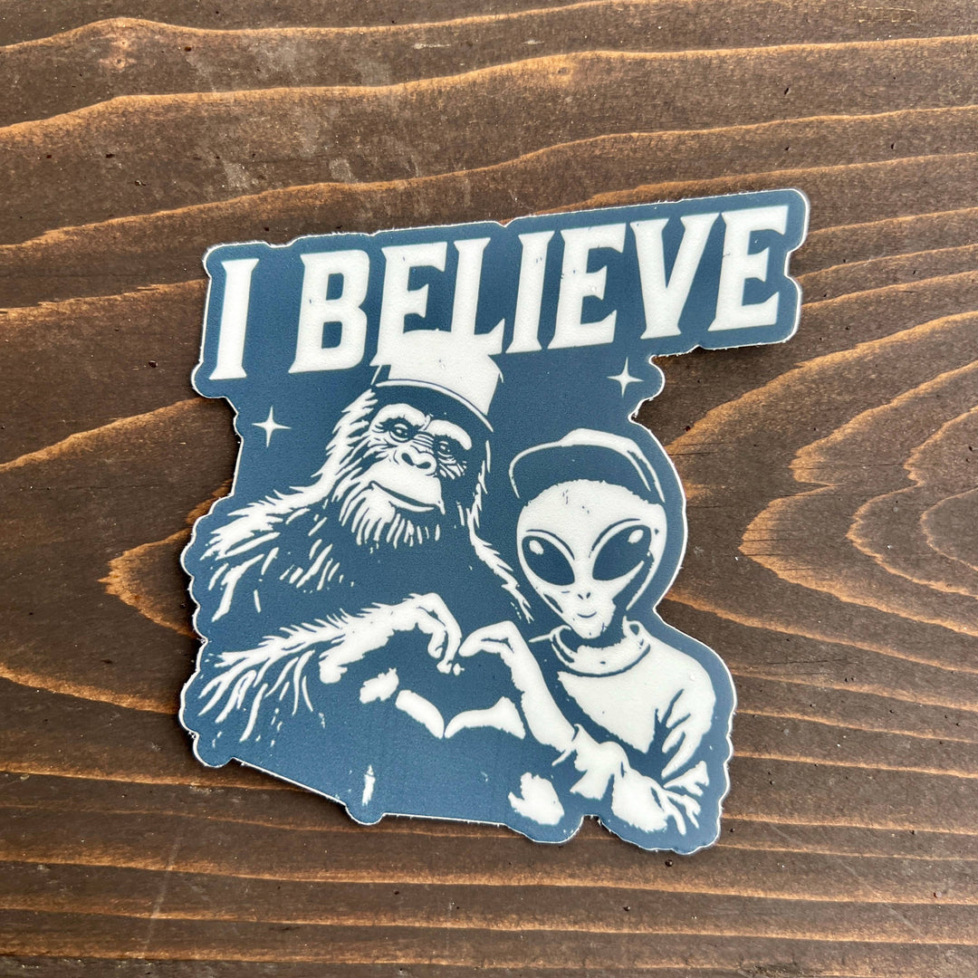 Alien and Bigfoot Sticker | Funny Sasquatch Decal | Yeti 93