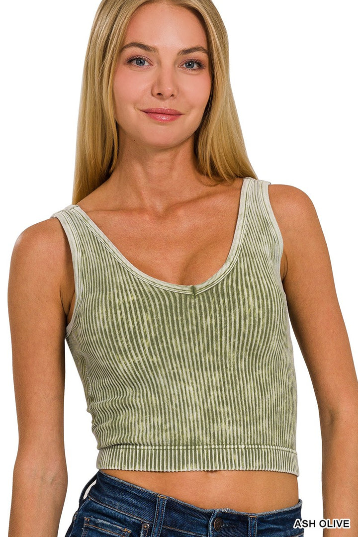 Washed Ribbed Seamless Bra Padded Tank Top