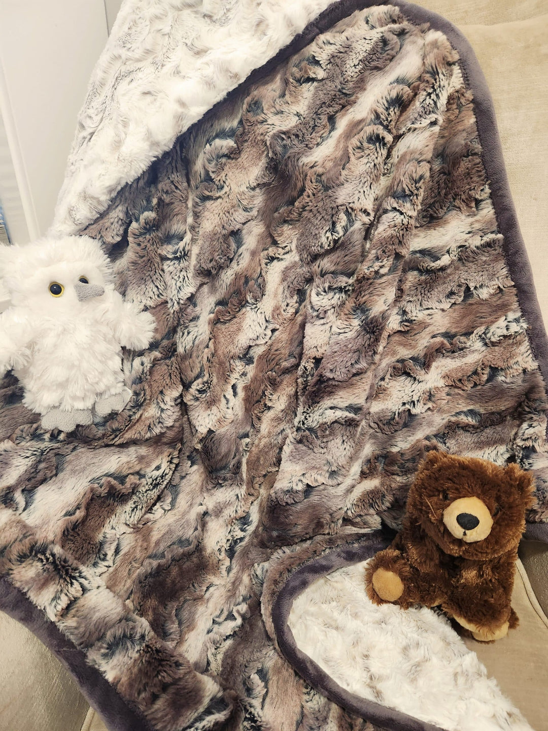 Minky Haven Blanket - Driftwood Wild Rabbit & Natural Owl