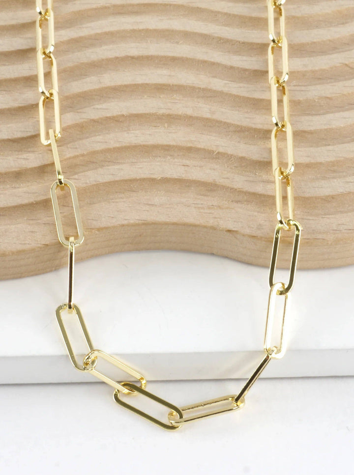 16 Inch Polished Brass Paperclip Chain Necklace