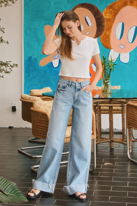 Vervet Super High Rise Cuffed Baggy Wide Leg Jeans
