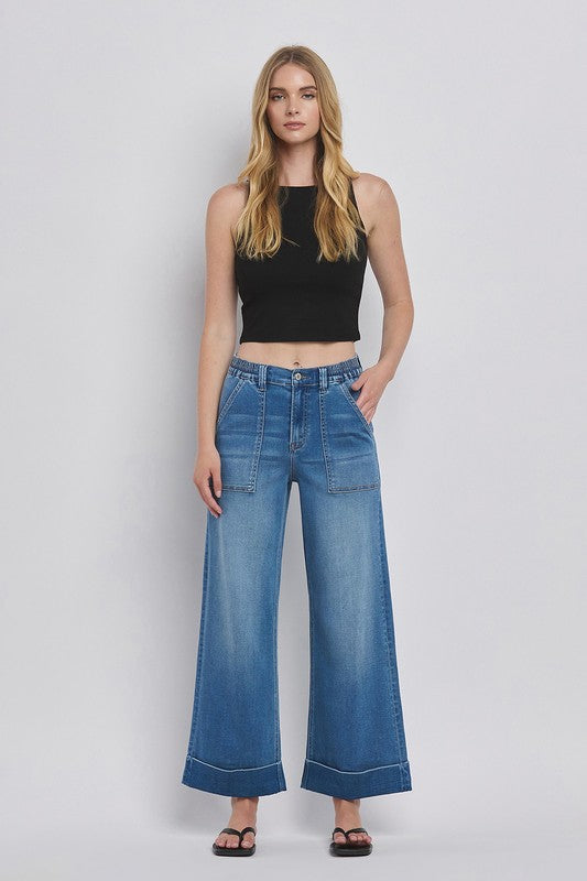 Vervet High Rise Double Cuffed Baggy Wide Jeans