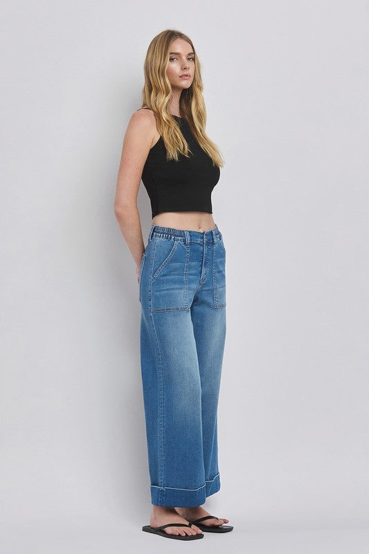 Vervet High Rise Double Cuffed Baggy Wide Jeans