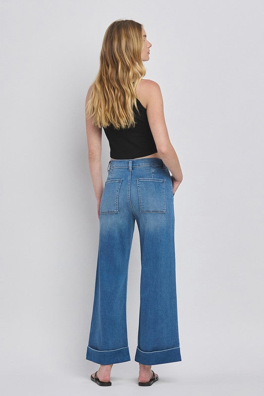 Vervet High Rise Double Cuffed Baggy Wide Jeans
