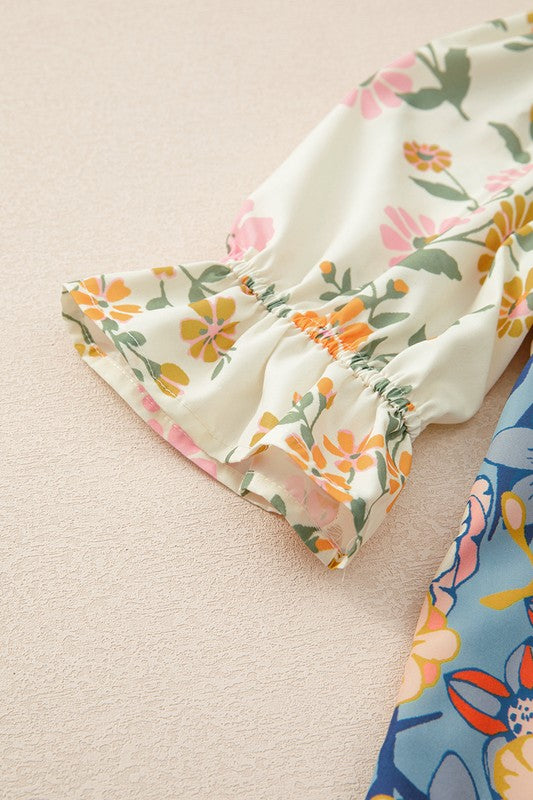 V Neck Half Sleeve Boho Floral Blouse