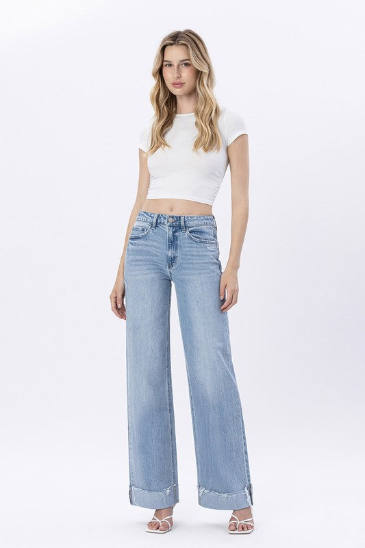 Vervet Super High Rise Cuffed Baggy Wide Leg Jeans