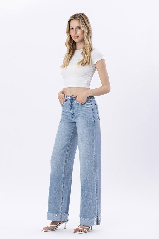 Vervet Super High Rise Cuffed Baggy Wide Leg Jeans