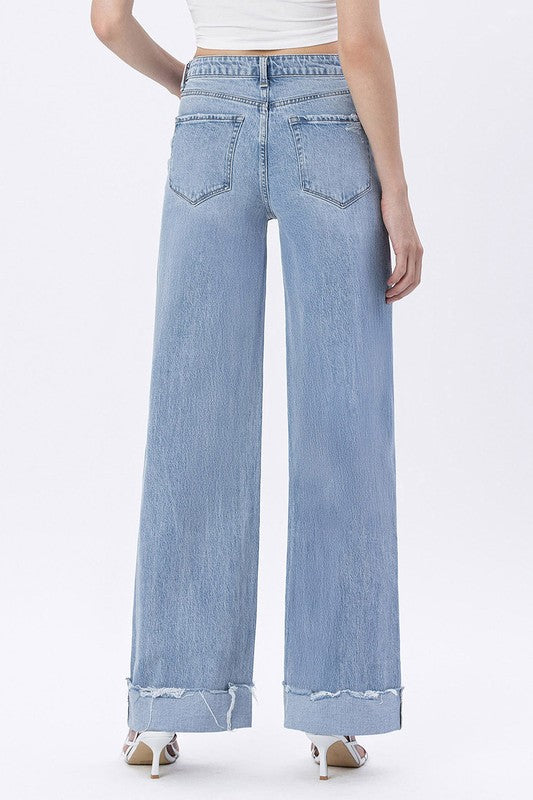 Vervet Super High Rise Cuffed Baggy Wide Leg Jeans
