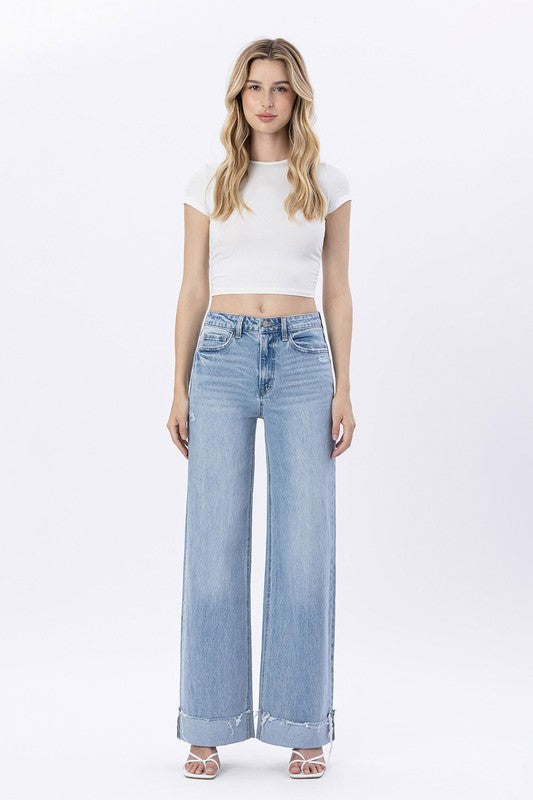 Vervet Super High Rise Cuffed Baggy Wide Leg Jeans