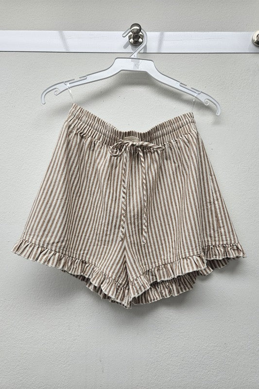 Striped Cotton Ruffle Shorts