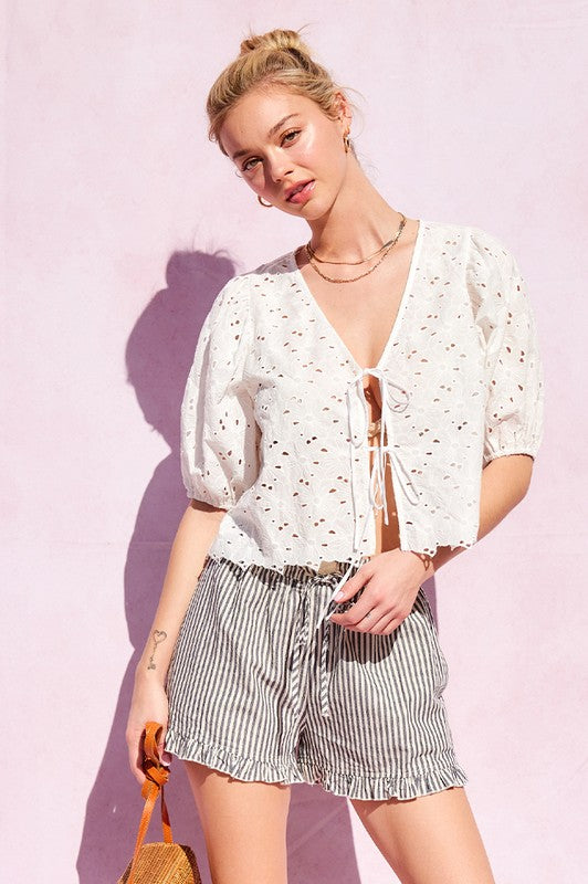 Striped Cotton Ruffle Shorts