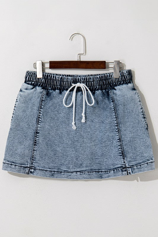 Drawstring High Waist Pocketed Denim Shorts