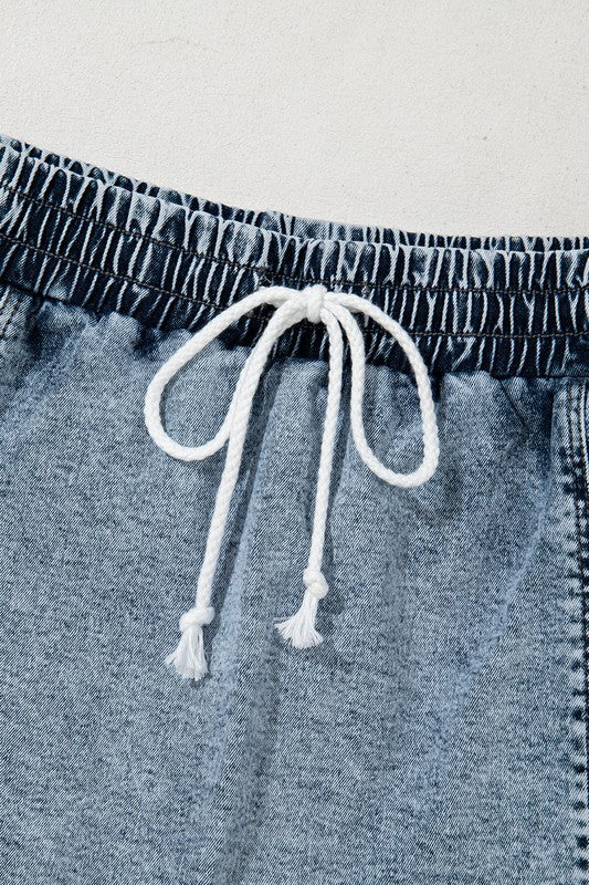 Drawstring High Waist Pocketed Denim Shorts