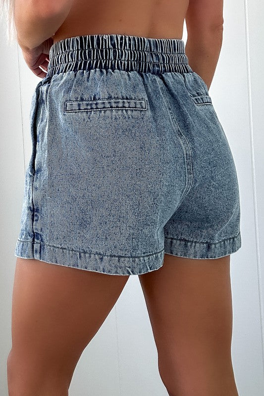 Drawstring High Waist Pocketed Denim Shorts