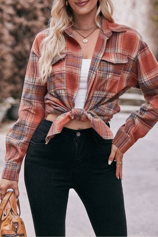 Casual Plaid Oversized Button Up Shirt Jacket